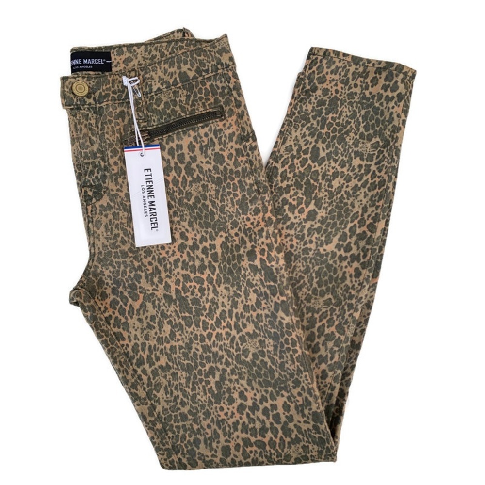 Etienne Marcel Animal Print Skinny Zipper Coated Jeans NWT